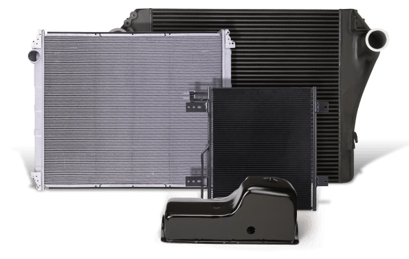 Produits de remplacement liés au système de refroidissement offerts par Spectra Premium : radiateur industriel, ventilateur de refroidissement préassemblé, refroidisseur intermédiaire et condenseurs industriels