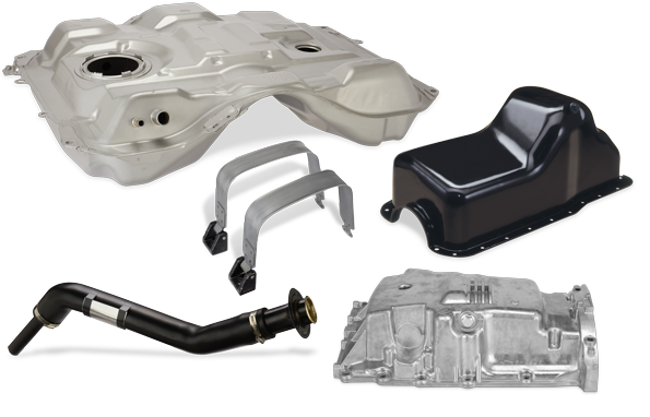 Aftermarket undercar products by Spectra Premium: fuel tank, fuel tank straps, fuel filler neck and aluminum and steel oil pans
