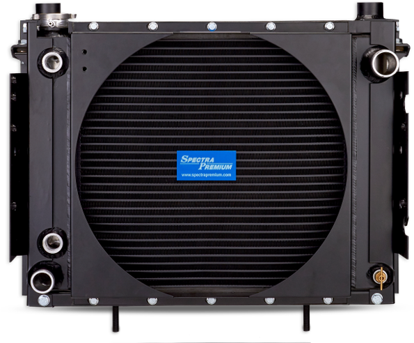 Black bar and plate construction all-aluminum custom-engineered radiator and fan cooling system assembly by Spectra Premium